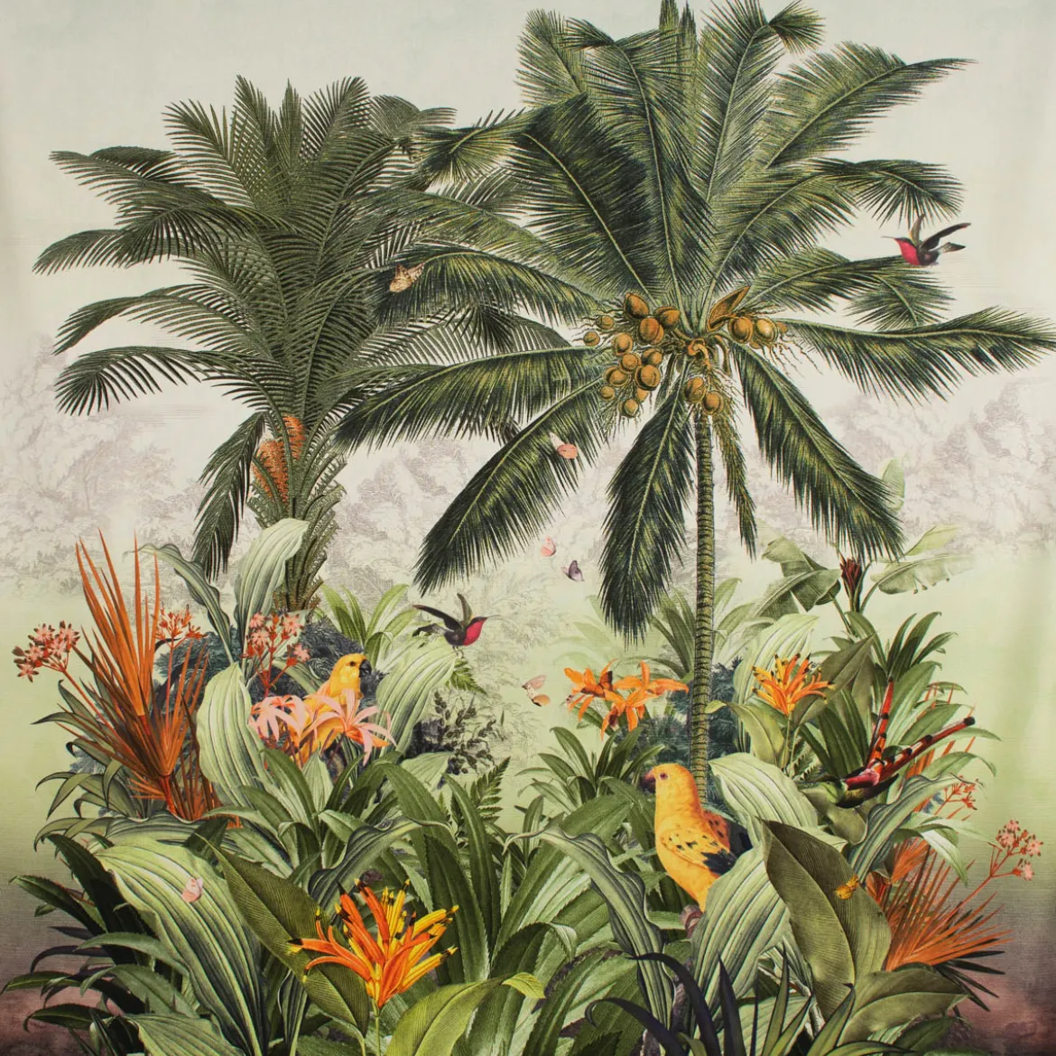 Dekostoff Baumwolle Halbpanama Garden of Eden Panel Palmen Vögel 1Stk 140x140cm