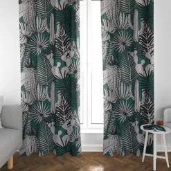 Dekostoff Baumwolle Kaktus Palmen Blätter grün weiß schwarz 1,5m Breite
