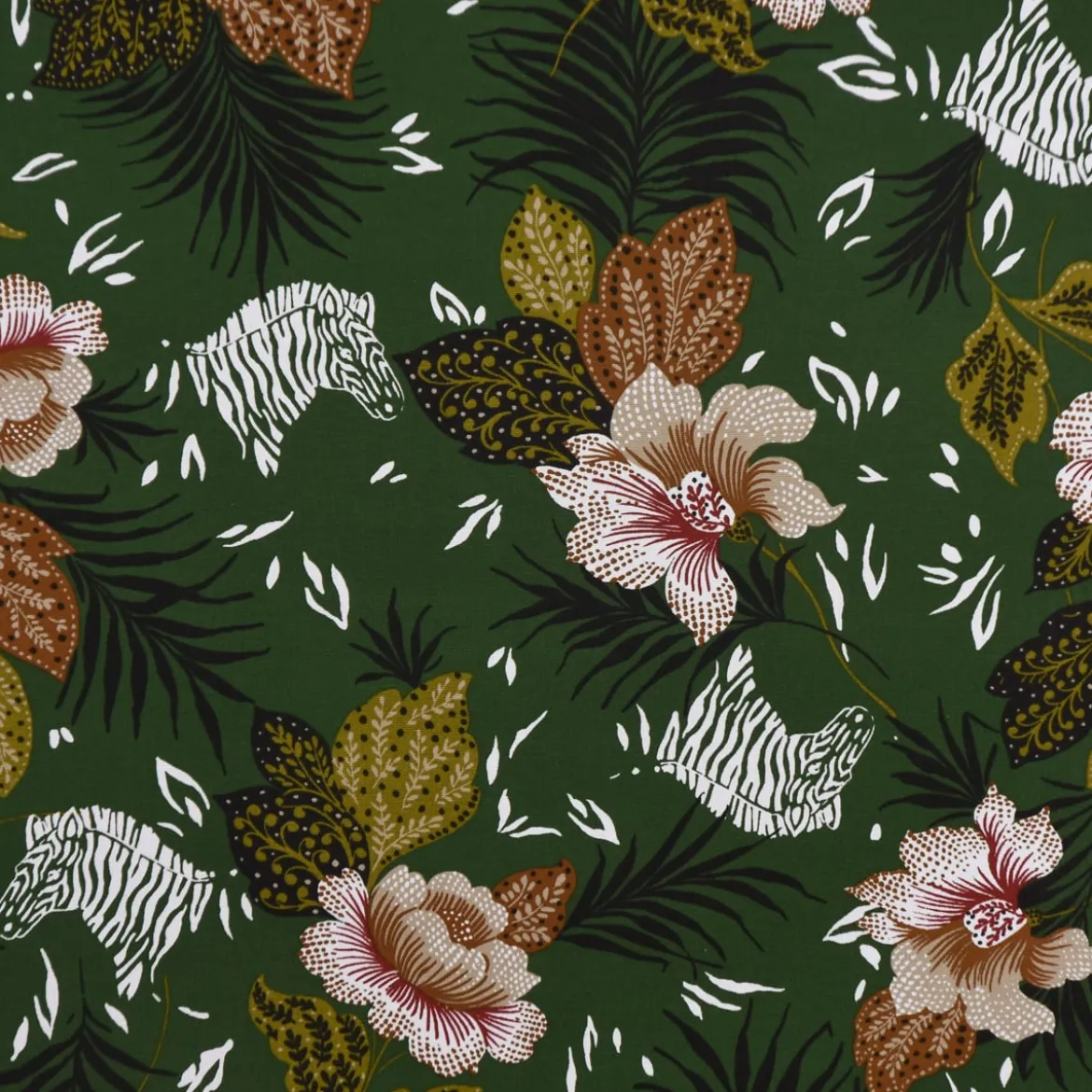 Dekostoff Baumwolle ZOOP Blumen Zebra grün braun weiß schwarz 1,5m Breite
