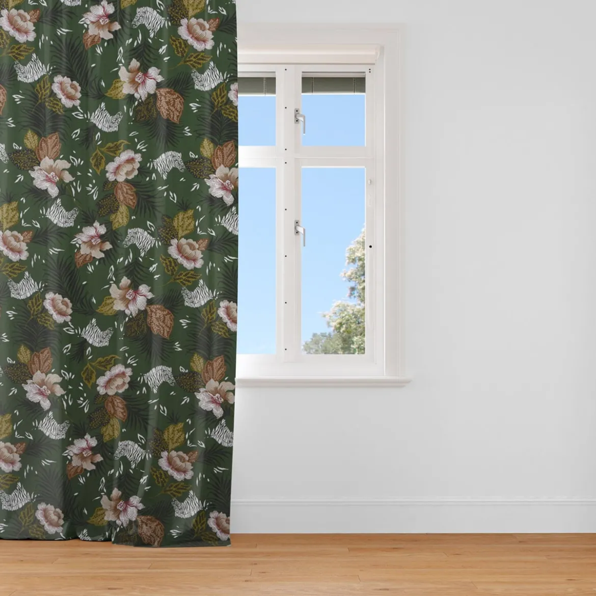 Dekostoff Baumwolle ZOOP Blumen Zebra grün braun weiß schwarz 1,5m Breite