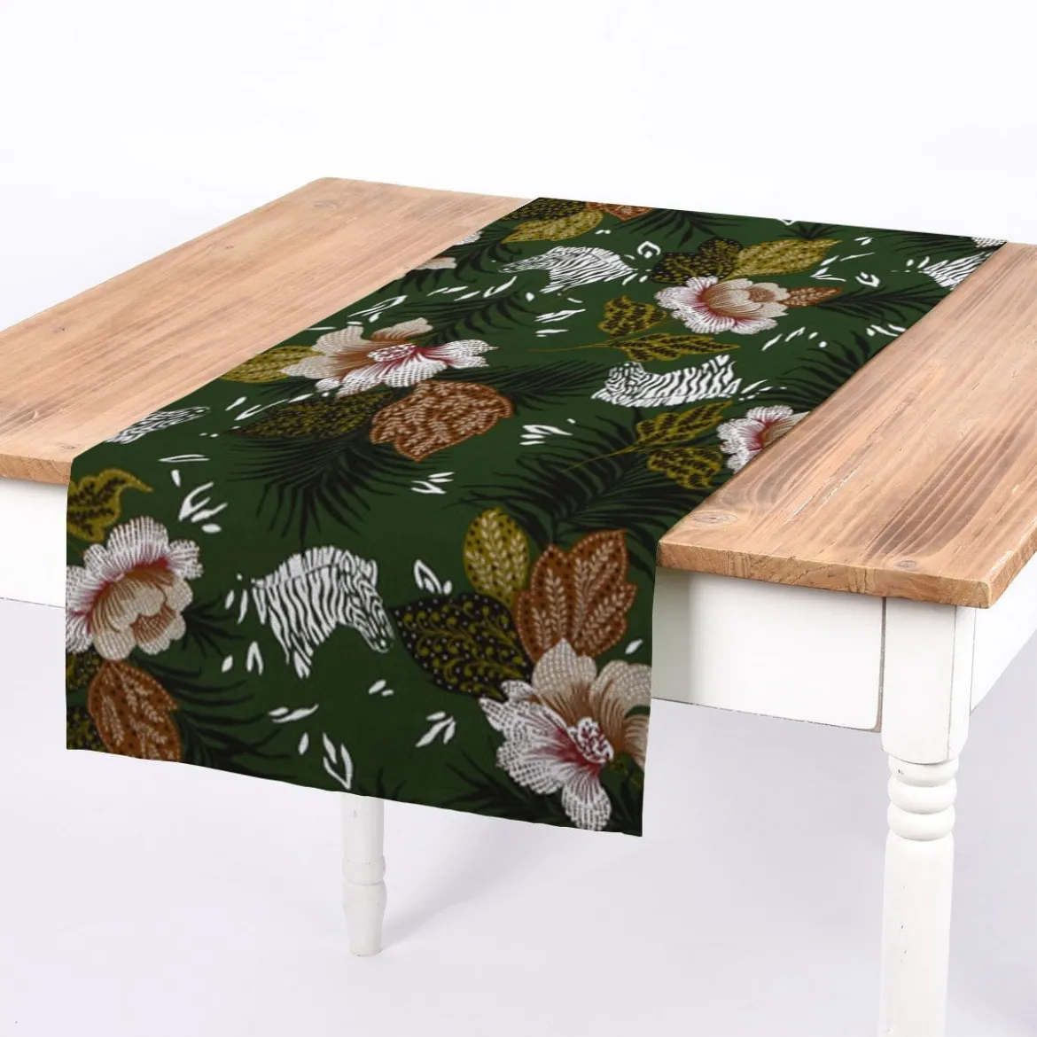 Dekostoff Baumwolle ZOOP Blumen Zebra grün braun weiß schwarz 1,5m Breite