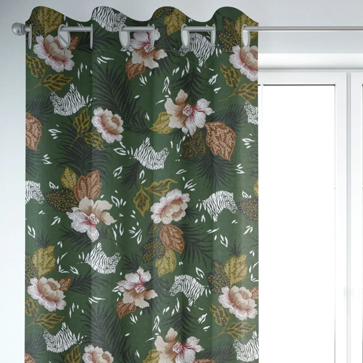 Dekostoff Baumwolle ZOOP Blumen Zebra grün braun weiß schwarz 1,5m Breite