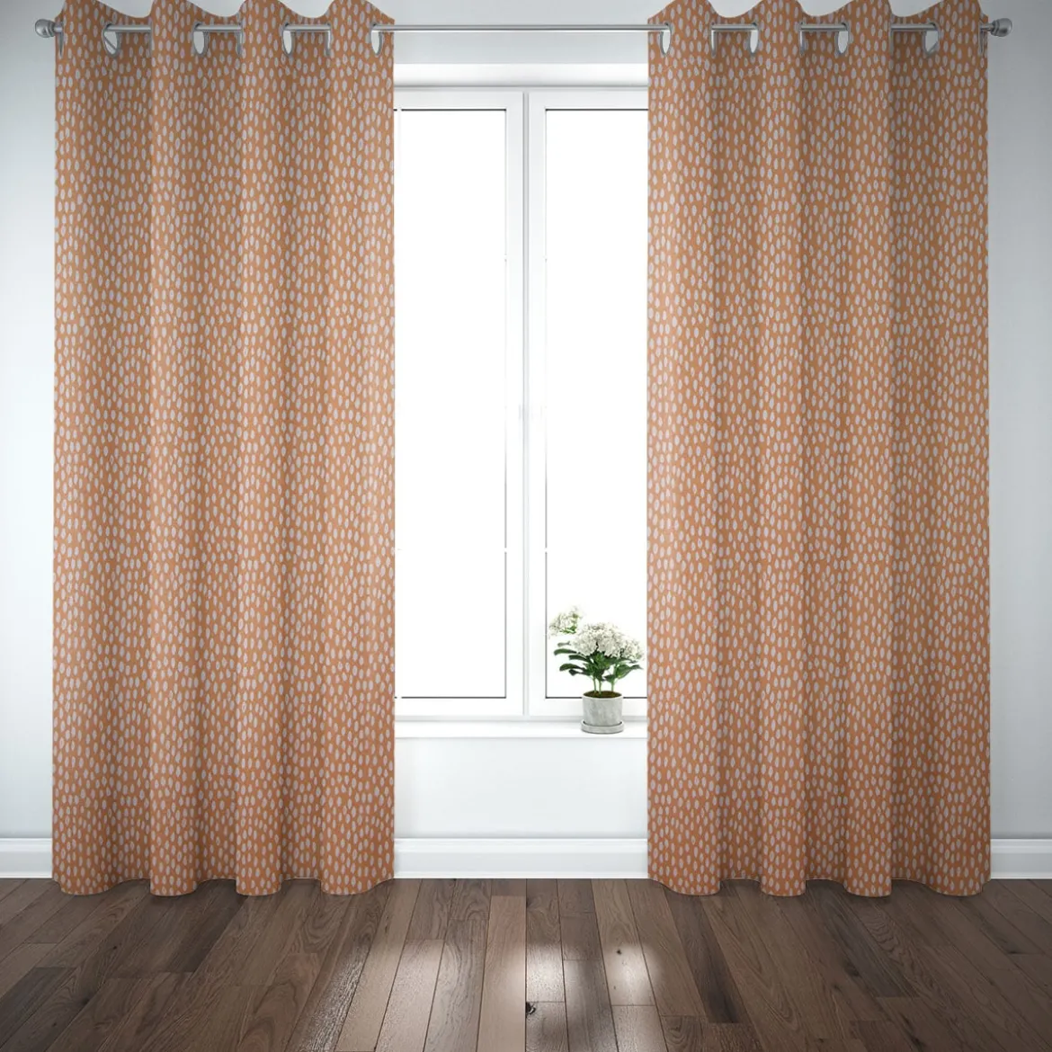 Dekostoff Baumwollstoff Bayside Tupfen Pinselstriche orange weiß 1,38m Breite