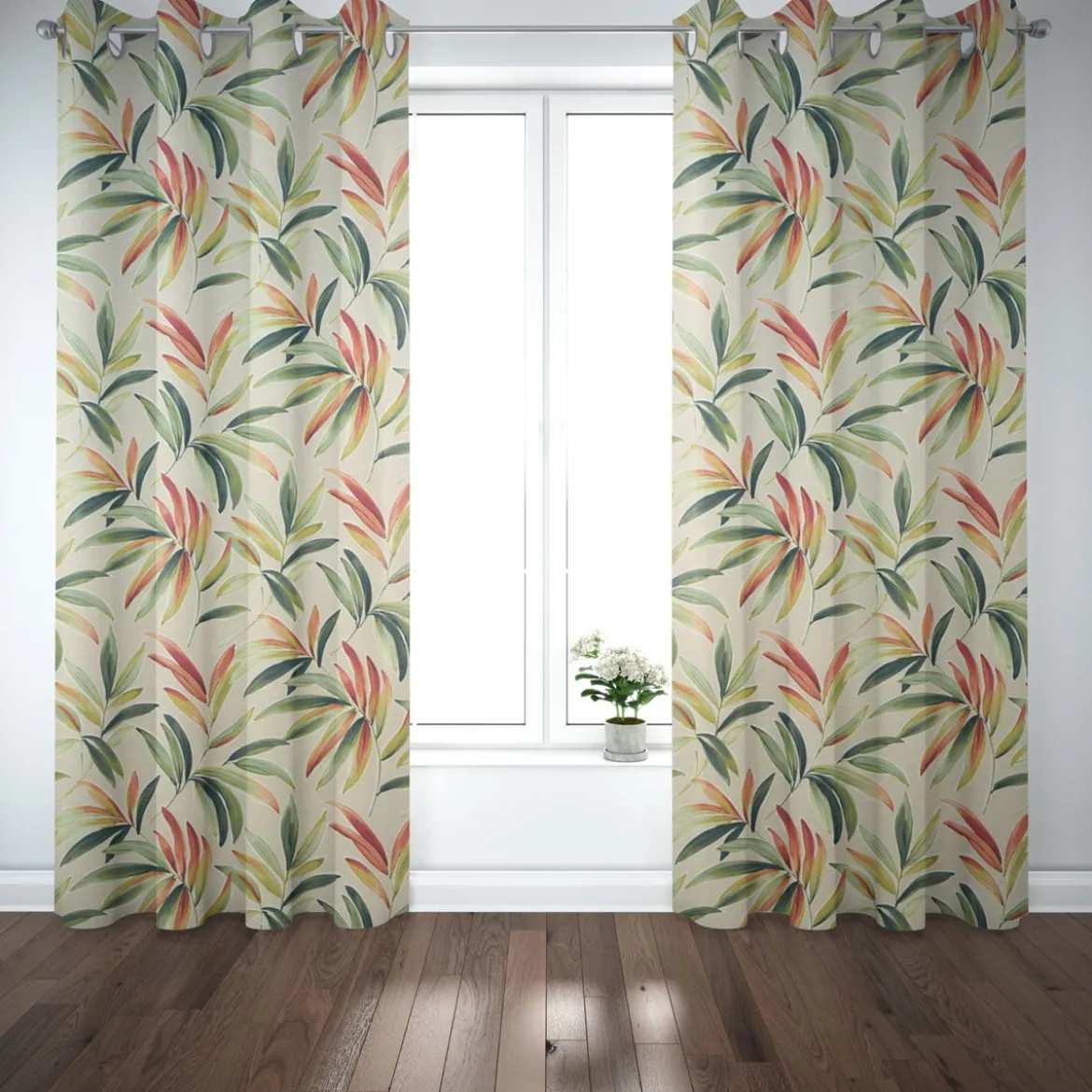Dekostoff Baumwollstoff Blätter Zweige beige grün rot 1,40m Breite