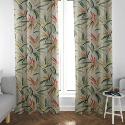 Dekostoff Baumwollstoff Blätter Zweige beige grün rot 1,40m Breite