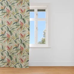 Dekostoff Baumwollstoff Blätter Zweige beige grün rot 1,40m Breite