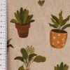 Dekostoff Baumwollstoff Blätter Pflanzen Vase Pflanztopf natur gelb grün braun1,40m Breite
