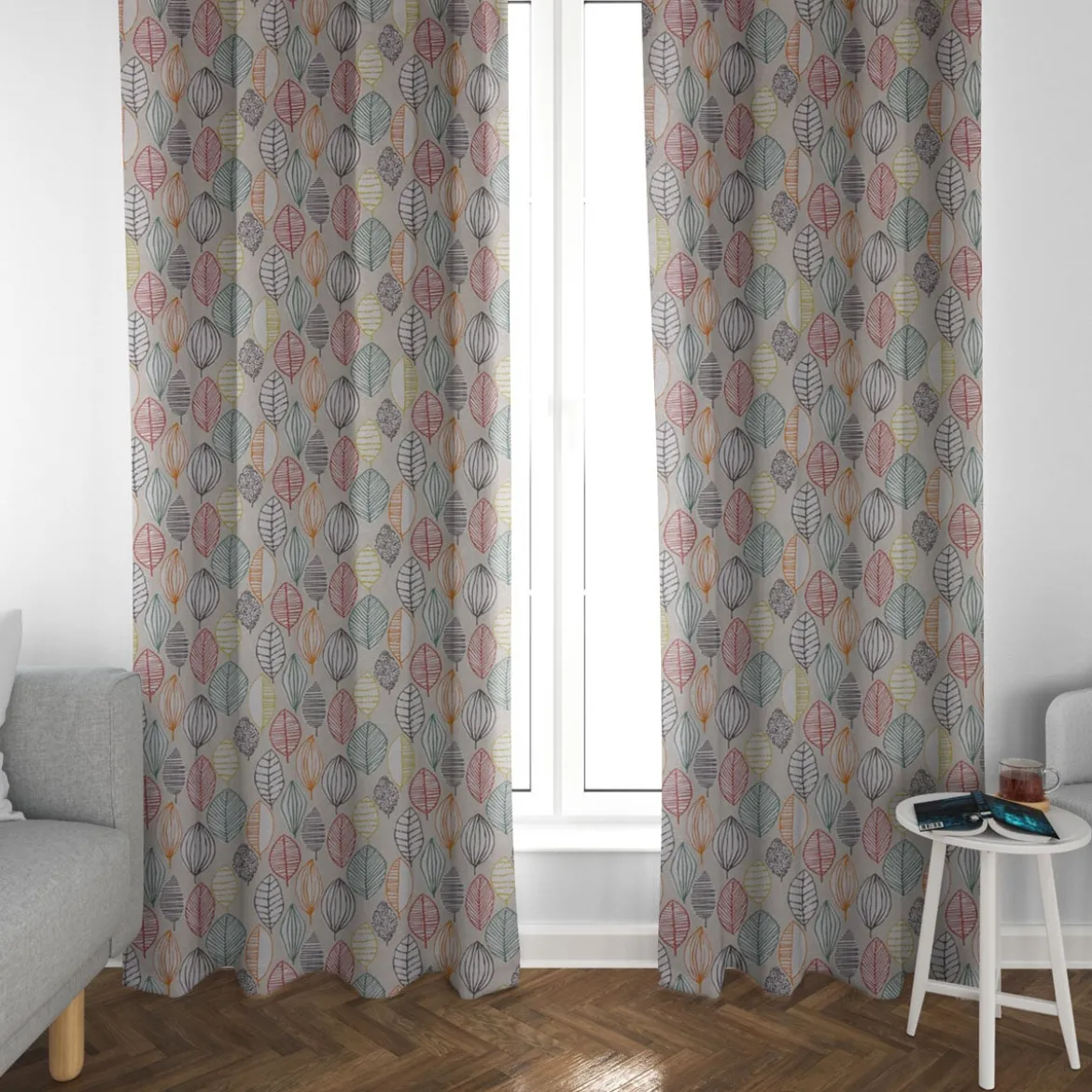 Dekostoff Baumwollstoff Canyon Blätter beige braun grün rot 1,4m Breite
