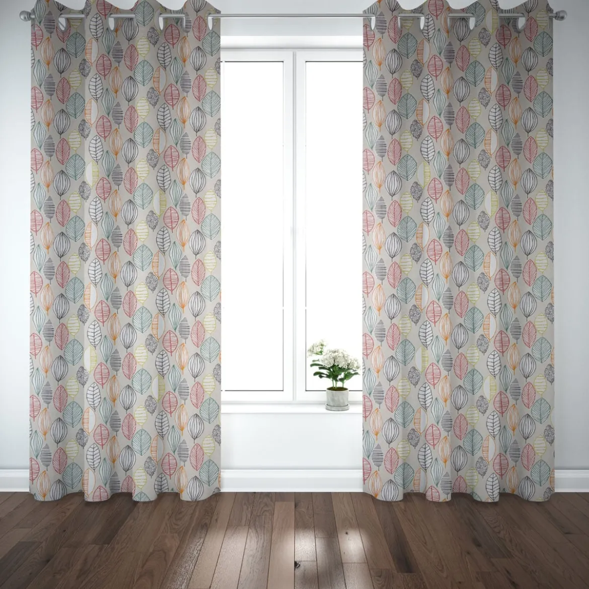 Dekostoff Baumwollstoff Canyon Blätter beige braun grün rot 1,4m Breite