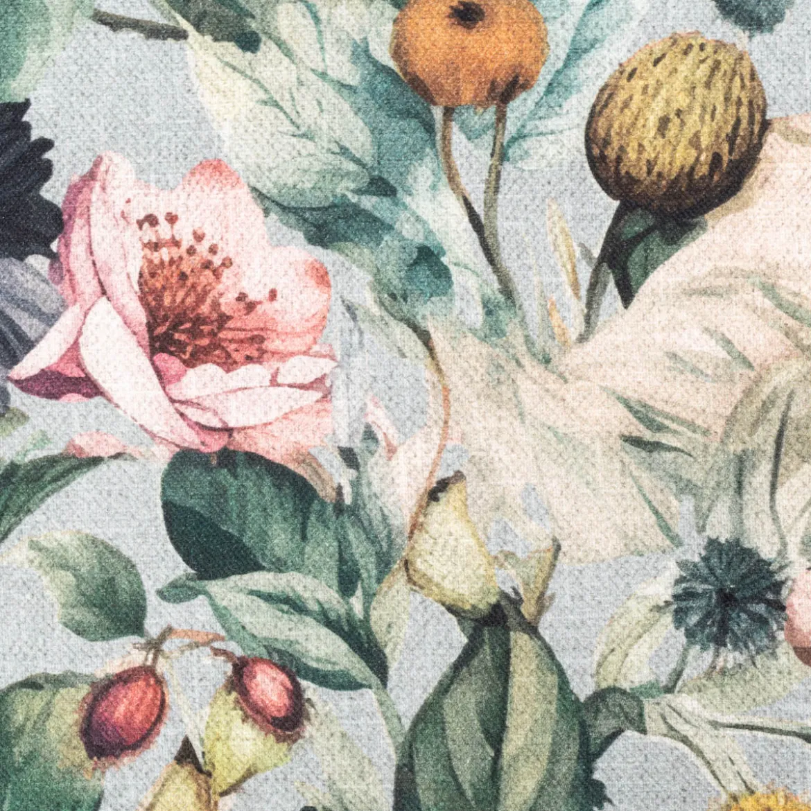 Dekostoff Baumwollstoff Canvas Stoff Vorhangstoff Digitaldruck Vintage Blumen blaugrau 1,40m Breite