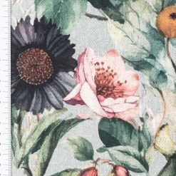 Dekostoff Baumwollstoff Canvas Stoff Vorhangstoff Digitaldruck Vintage Blumen blaugrau 1,40m Breite
