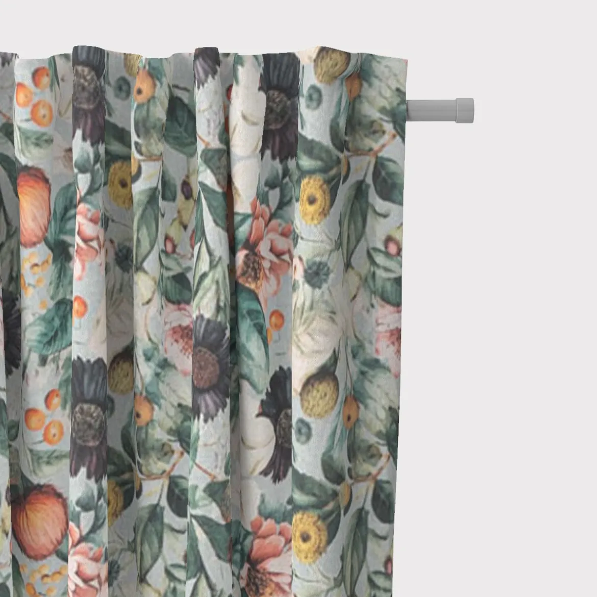 Dekostoff Baumwollstoff Canvas Stoff Vorhangstoff Digitaldruck Vintage Blumen blaugrau 1,40m Breite