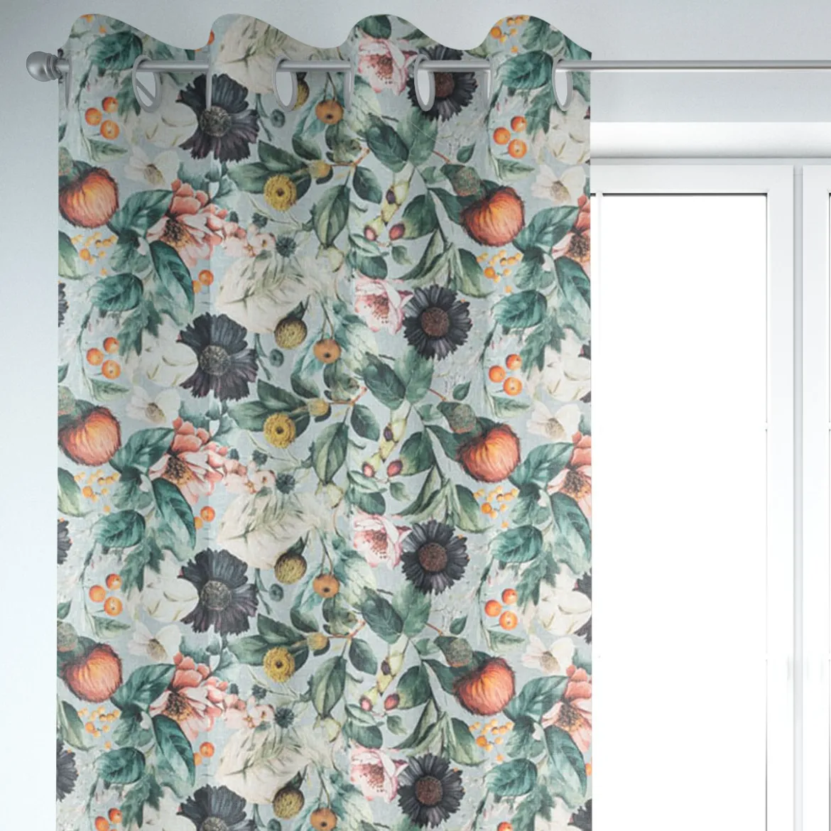 Dekostoff Baumwollstoff Canvas Stoff Vorhangstoff Digitaldruck Vintage Blumen blaugrau 1,40m Breite