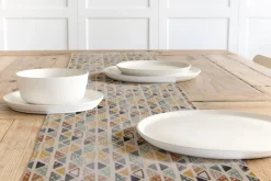 Dekostoff Baumwollstoff Dreiecke in Reihen beige petrol ocker schwarz 1,4m Breite