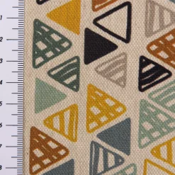 Dekostoff Baumwollstoff Dreiecke in Reihen beige petrol ocker schwarz 1,4m Breite