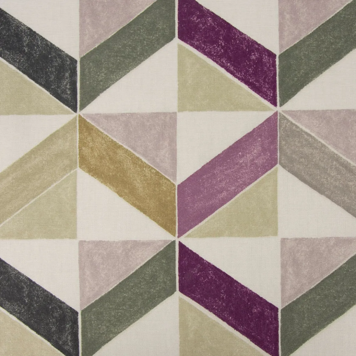 Dekostoff Baumwollstoff Dreiecke schiefe Vierecke beige taupe lindgrün flieder 1,38m Breite