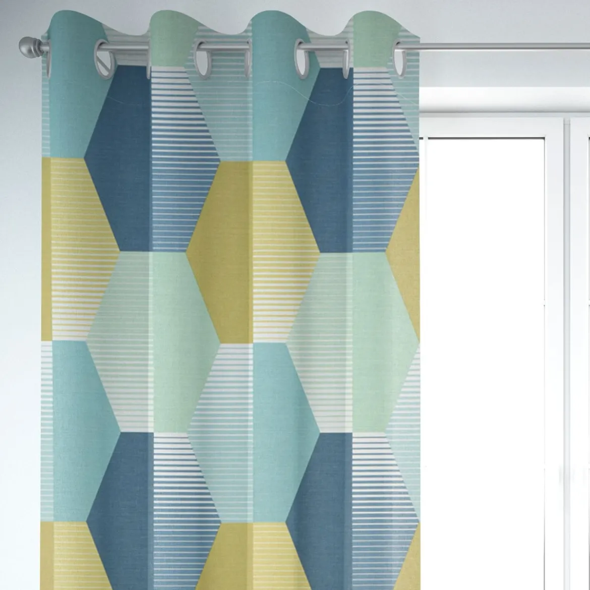 Dekostoff Baumwollstoff geometrisch Retro Sechseck blau grün weiß 1,4m Breite