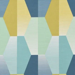 Dekostoff Baumwollstoff geometrisch Retro Sechseck blau grün weiß 1,4m Breite
