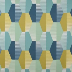 Dekostoff Baumwollstoff geometrisch Retro Sechseck blau grün weiß 1,4m Breite