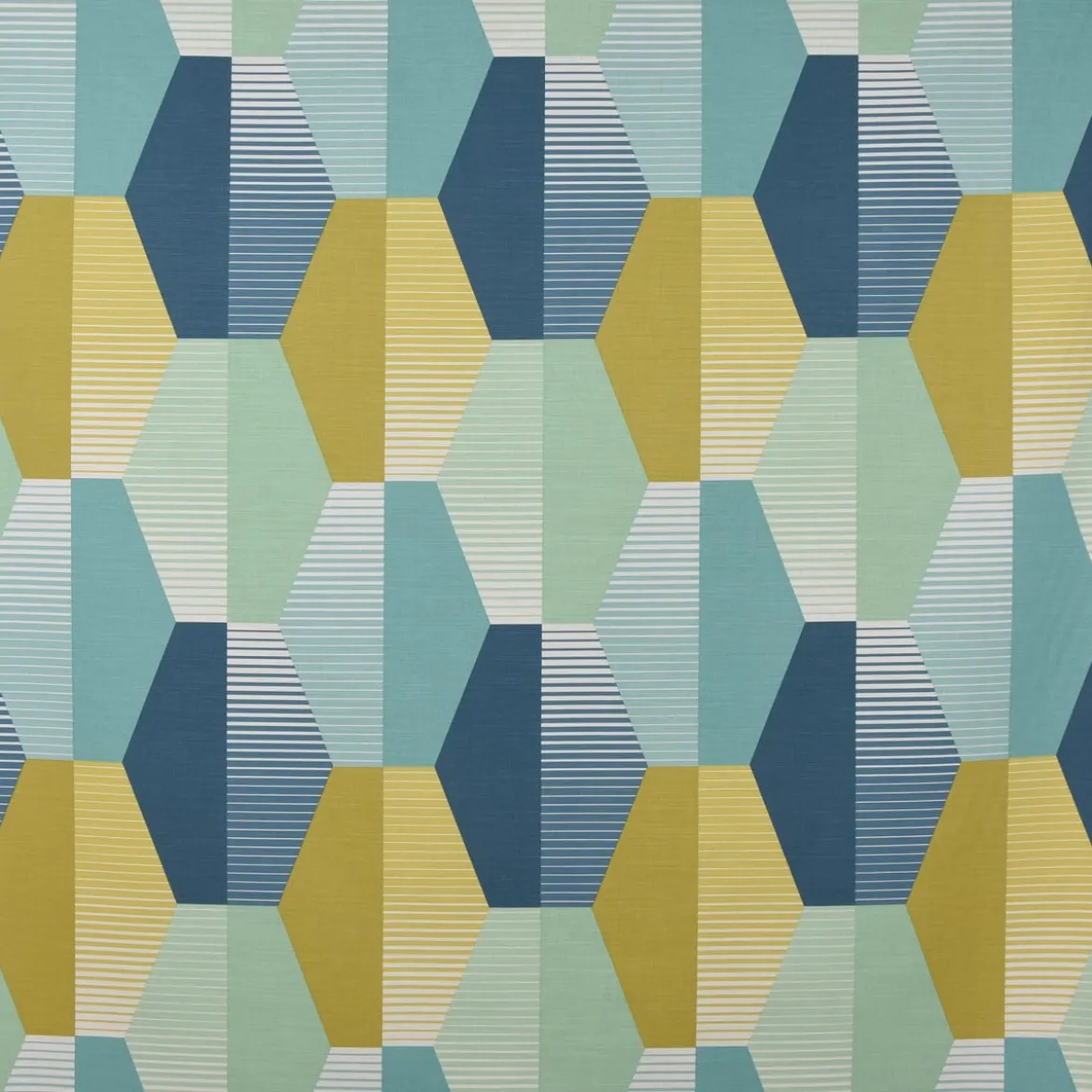 Dekostoff Baumwollstoff geometrisch Retro Sechseck blau grün weiß 1,4m Breite