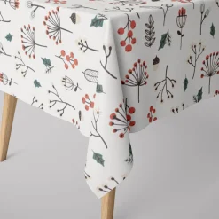 Dekostoff Baumwollstoff Halbpanama Weihnachtsstoff Merry Christmas Blumen Blätter Beeren Eicheln ecru 1,40m Breite
