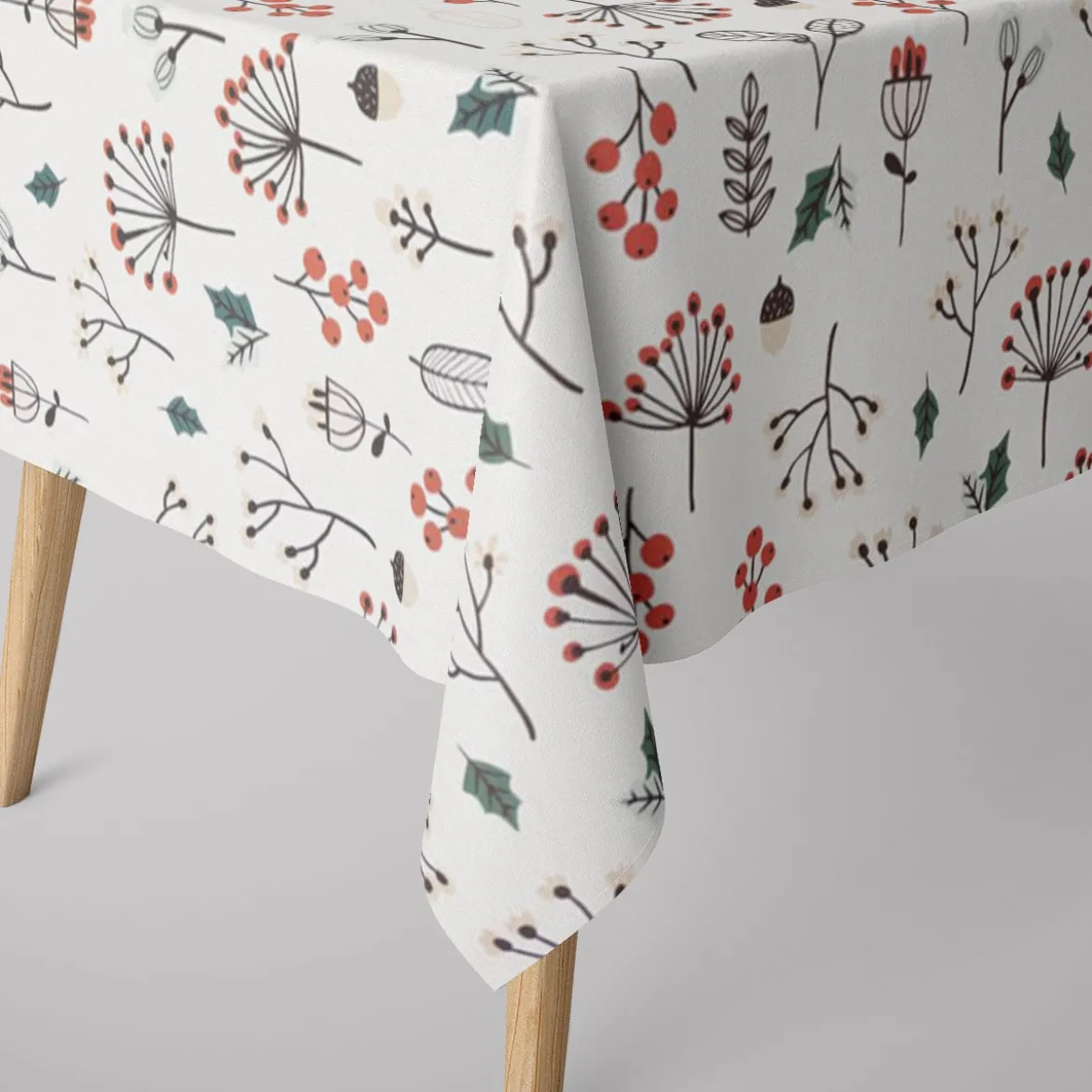 Dekostoff Baumwollstoff Halbpanama Weihnachtsstoff Merry Christmas Blumen Blätter Beeren Eicheln ecru 1,40m Breite