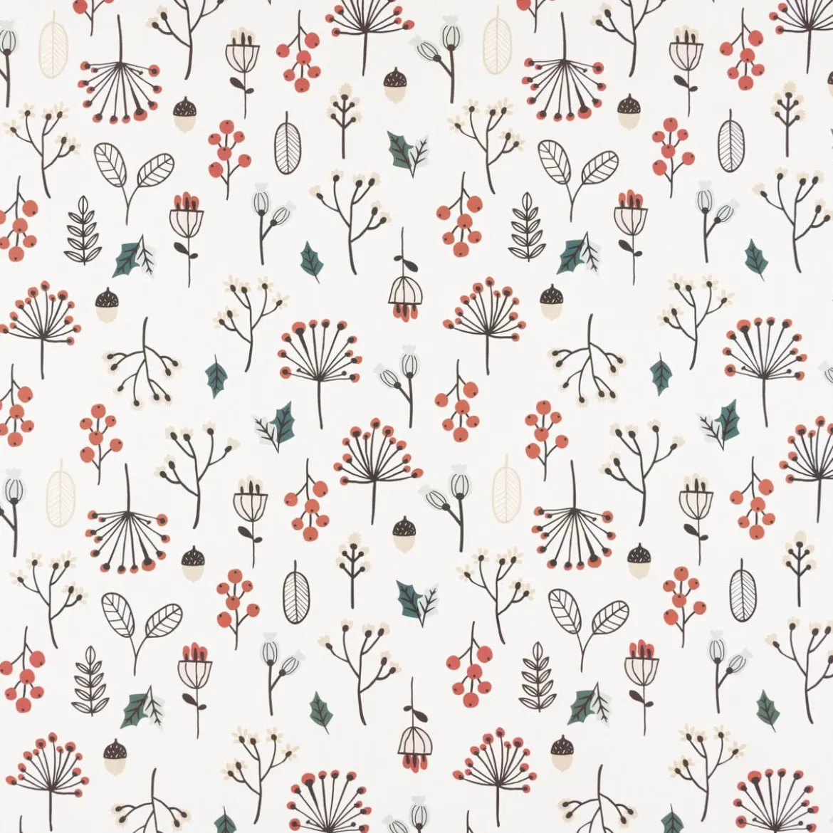 Dekostoff Baumwollstoff Halbpanama Weihnachtsstoff Merry Christmas Blumen Blätter Beeren Eicheln ecru 1,40m Breite