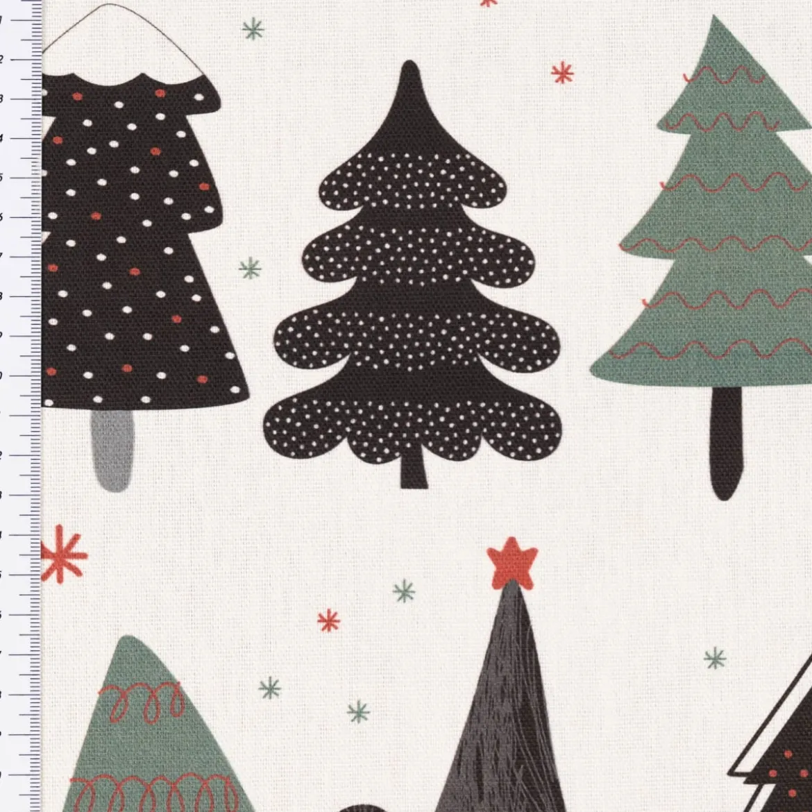 Dekostoff Baumwollstoff Halbpanama Weihnachtsstoff Merry Christmas Tannenbaum Weihnachtsbaum ecru schwarz rot 1,40m Breite