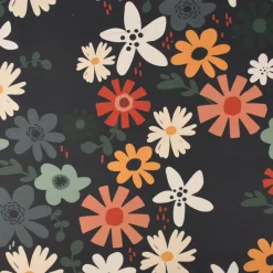 Dekostoff Baumwollstoff Halbpanama Blumen Blüten schwarz bunt 1,40m Breite