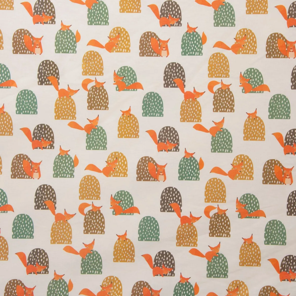 Dekostoff Baumwollstoff Halbpanama Eichhörnchen Hügel mint braun ocker orange raumhoch 2,80m Breite