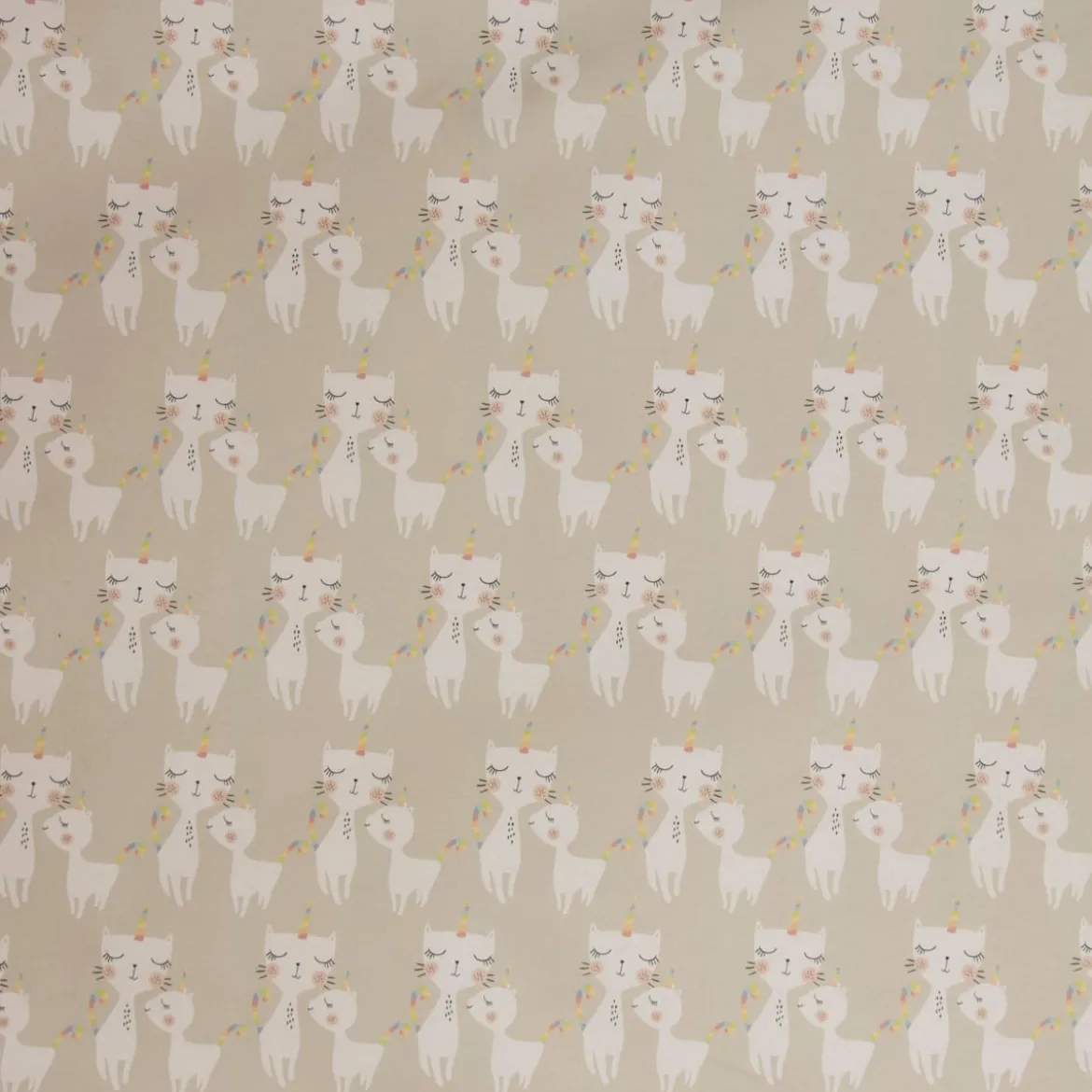 Dekostoff Baumwollstoff Halbpanama Katzen Caticorn beige pastell raumhoch 2,80m Breite