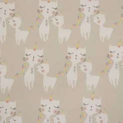 Dekostoff Baumwollstoff Halbpanama Katzen Caticorn beige pastell raumhoch 2,80m Breite