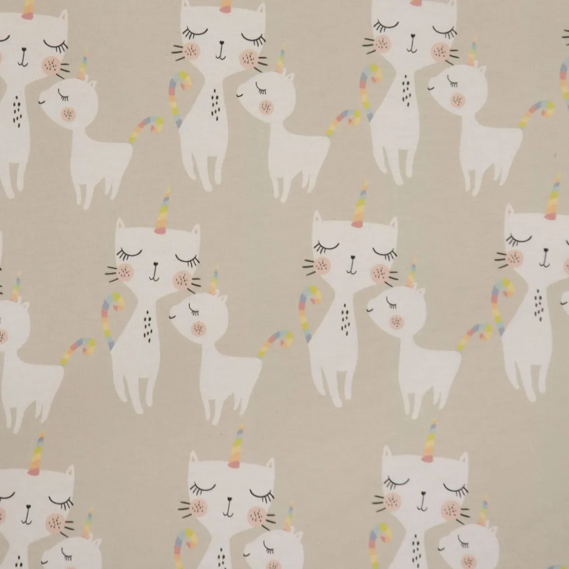 Dekostoff Baumwollstoff Halbpanama Katzen Caticorn beige pastell raumhoch 2,80m Breite
