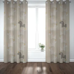 Dekostoff Baumwollstoff Halbpanama Einhörner beige weiß grau rosa raumhoch 2,80m Breite