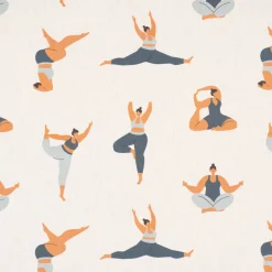 Dekostoff Baumwollstoff Halbpanama Digitaldruck Body Positivity Yoga wollweiß blau 1,40m Breite