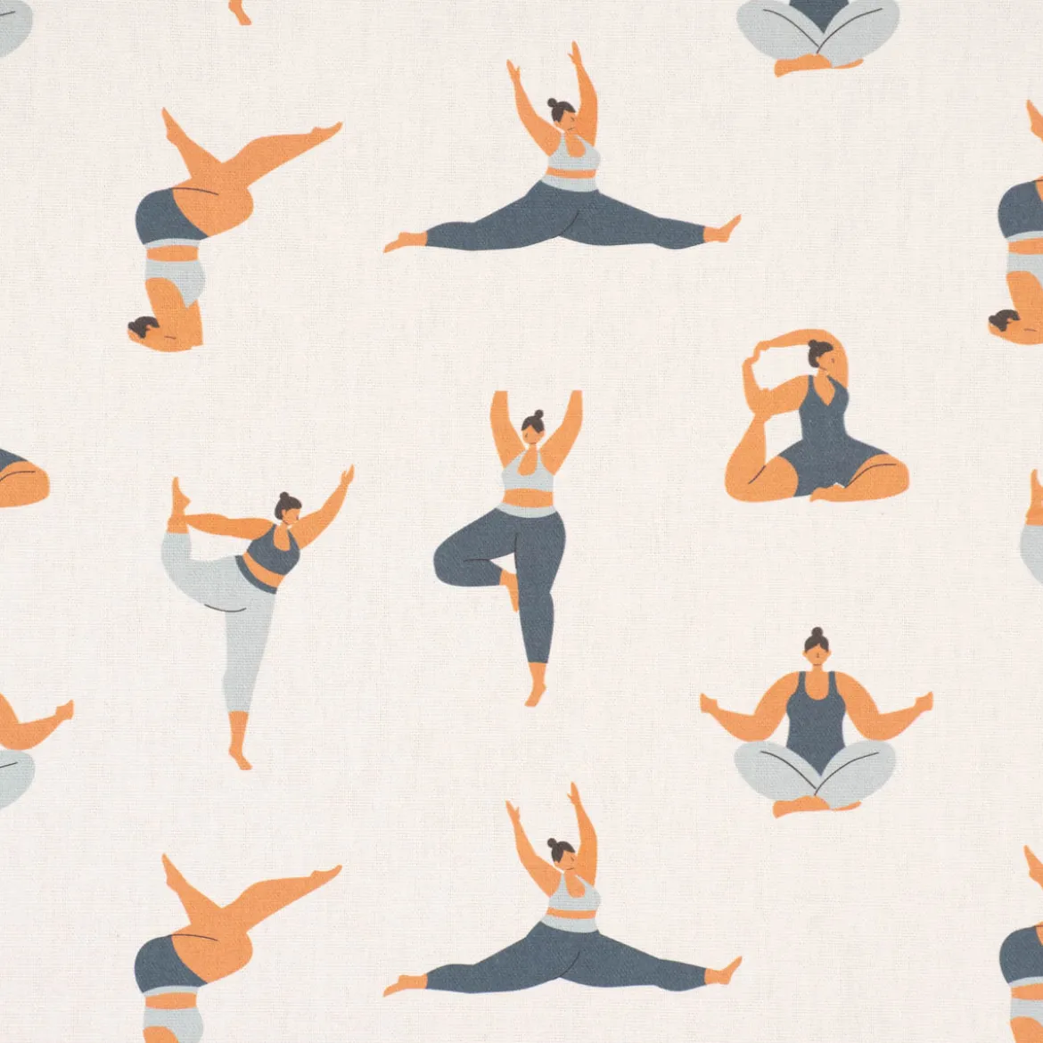 Dekostoff Baumwollstoff Halbpanama Digitaldruck Body Positivity Yoga wollweiß blau 1,40m Breite