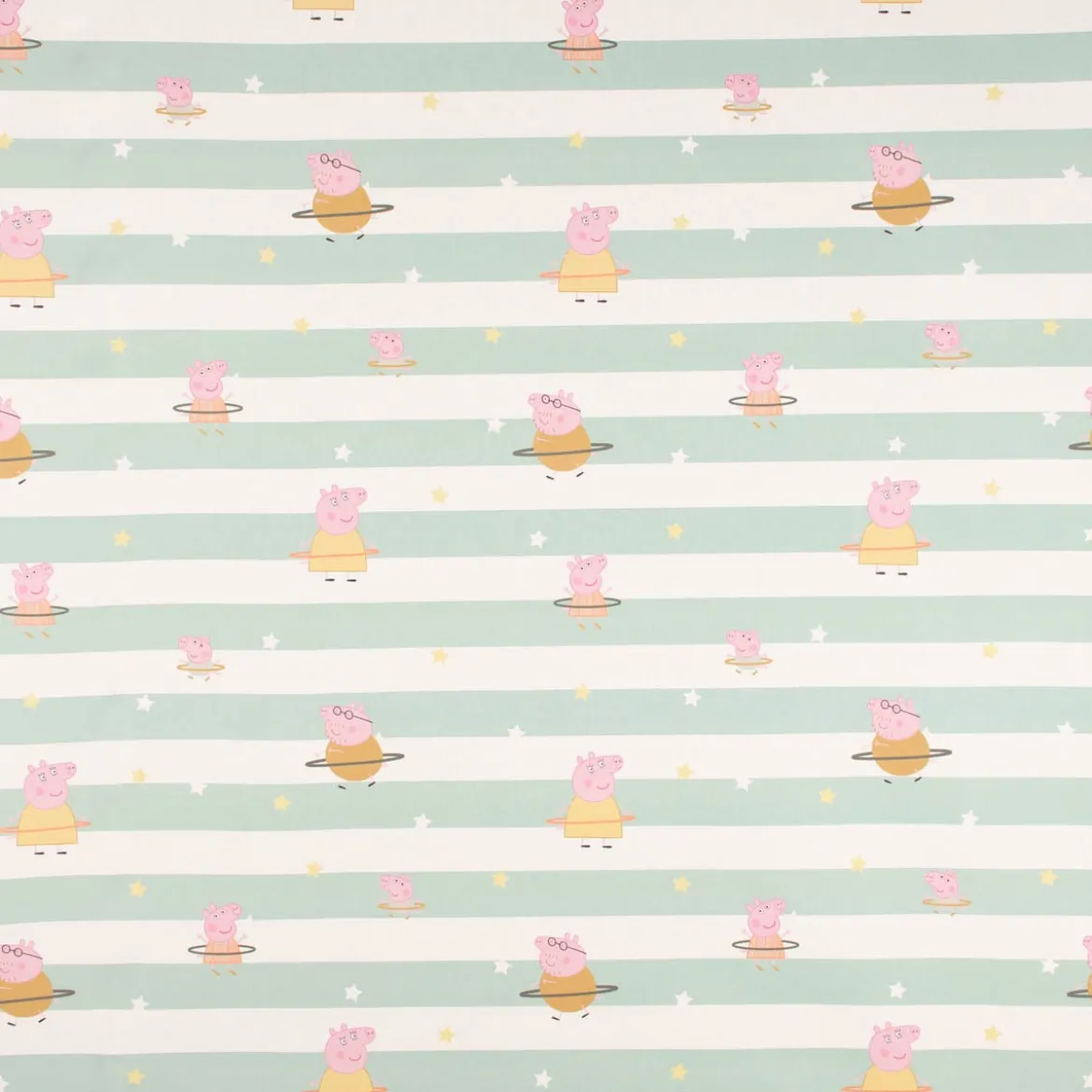 Dekostoff Baumwollstoff Halbpanama Digitaldruck Lizenz Peppa Pig Hula Hoop weiß mint 1,40m Breite