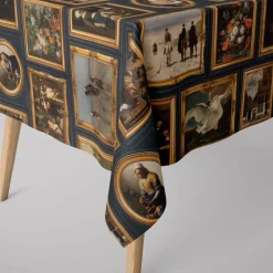 Dekostoff Baumwollstoff Halbpanama Dutch Art Piece Gemälde Galerie dunkelblau 1,40m Breite