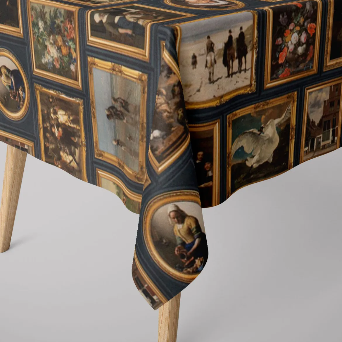 Dekostoff Baumwollstoff Halbpanama Dutch Art Piece Gemälde Galerie dunkelblau 1,40m Breite