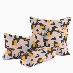 Dekostoff Baumwollstoff Halbpanama Java Retro Formen schwarz apricot flieder gelb 1,40m Breite