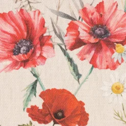 Dekostoff Baumwollstoff Halbpanama Poppy Mohnblumen Kamille Getreide beige rot 1,40m Breite