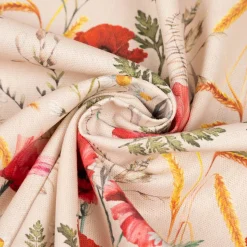 Dekostoff Baumwollstoff Halbpanama Poppy Mohnblumen Kamille Getreide beige rot 1,40m Breite
