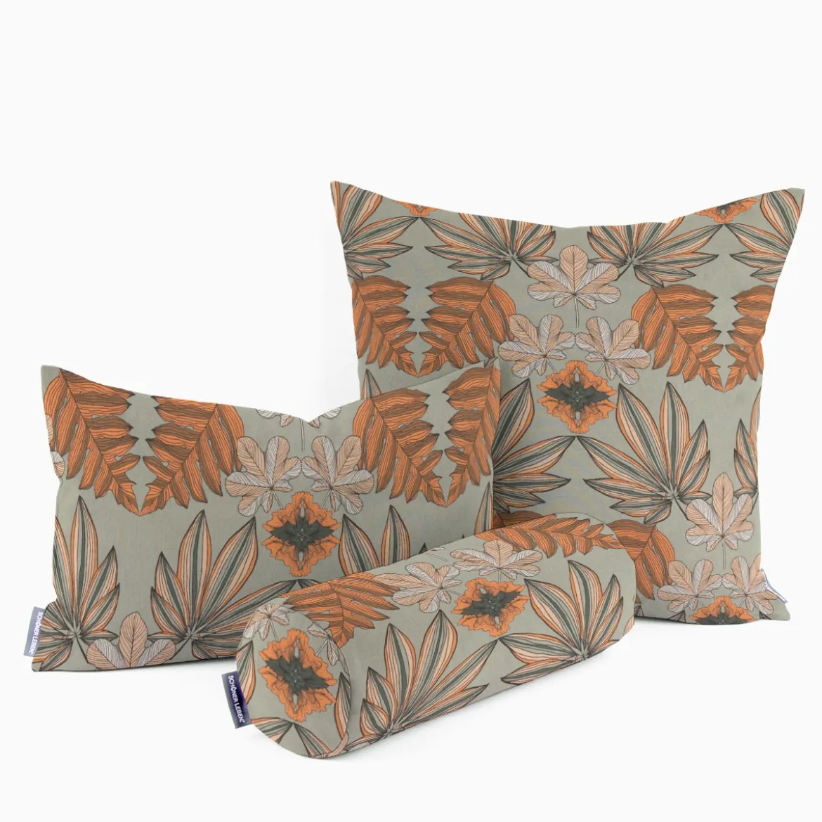 Dekostoff Baumwollstoff Halbpanama Franka Blätter khaki-grün orange 1,40m Breite