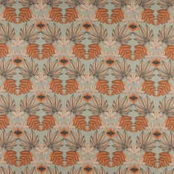 Dekostoff Baumwollstoff Halbpanama Franka Blätter khaki-grün orange 1,40m Breite