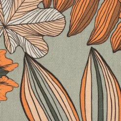 Dekostoff Baumwollstoff Halbpanama Franka Blätter khaki-grün orange 1,40m Breite