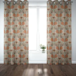 Dekostoff Baumwollstoff Halbpanama Franka Blätter khaki-grün orange 1,40m Breite