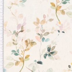 Dekostoff Baumwollstoff Halbpanama Aziza1 Aquarell Blätterzweige Blüten pastell 1,40m Breite