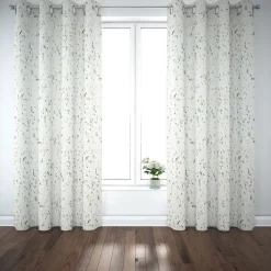 Dekostoff Baumwollstoff Halbpanama Aziza2 Aquarell Blumen Blätter ecru grün 1,40m Breite