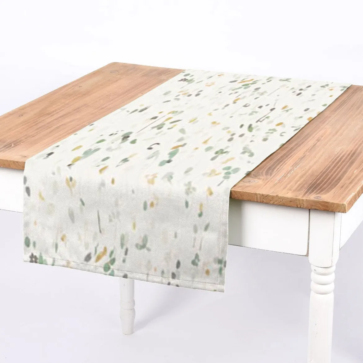 Dekostoff Baumwollstoff Halbpanama Aziza2 Aquarell Blumen Blätter ecru grün 1,40m Breite
