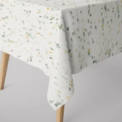 Dekostoff Baumwollstoff Halbpanama Aziza2 Aquarell Blumen Blätter ecru grün 1,40m Breite